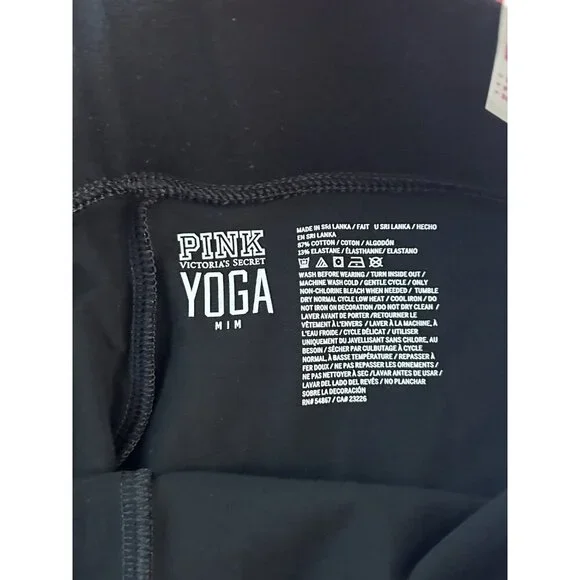 Victoria Secret Pink Yoga Flat Crop Legging Pink/Black NWT Size M Logo Stretch - Picture 3 of 6